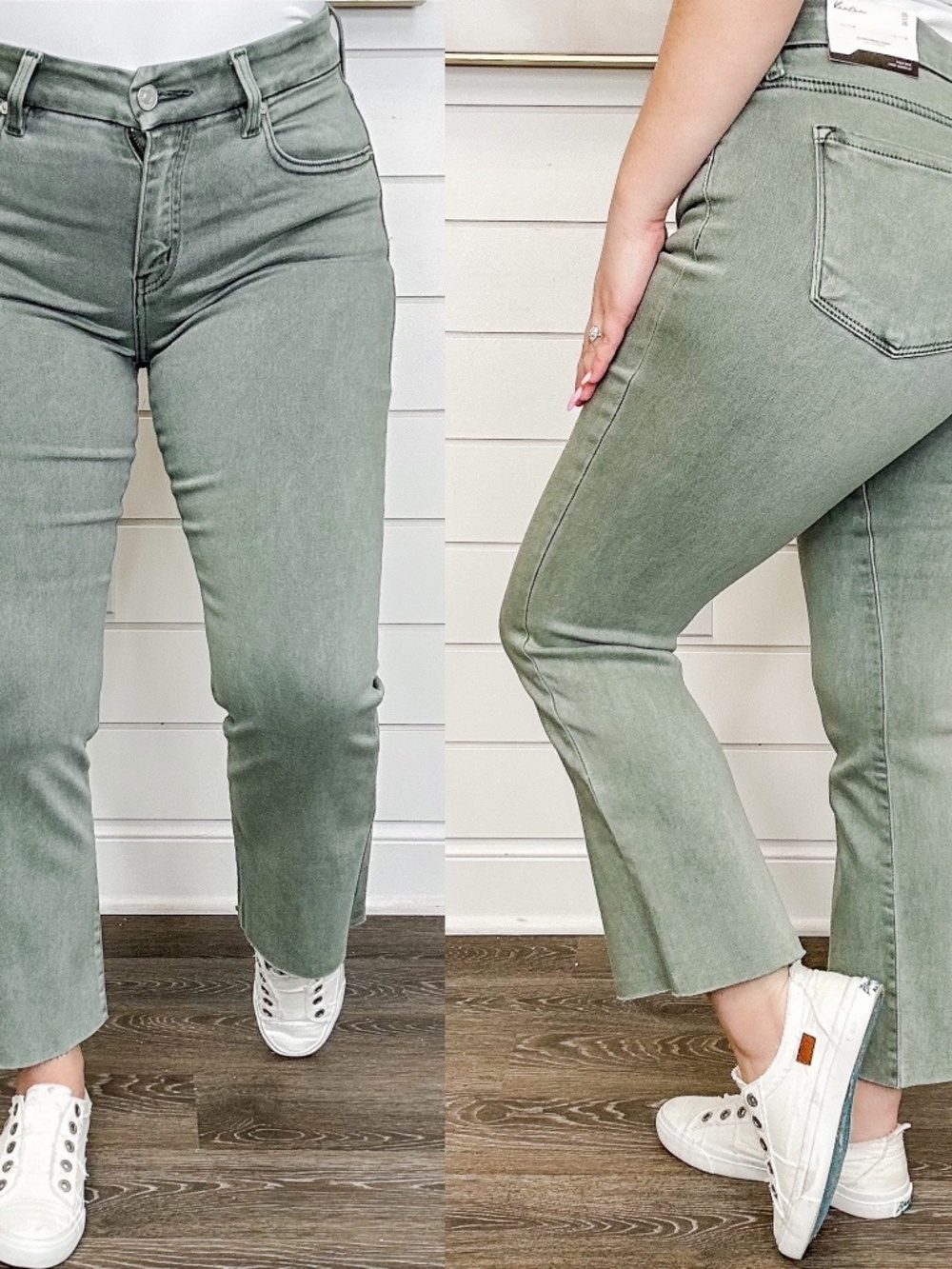 KANCAN DONNA NON DISTRESSED CROP BOOTCUT JEANS - Olive size 9/28